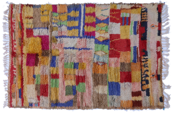 Azilal modern Berber carpet mustard yellow red green and blue