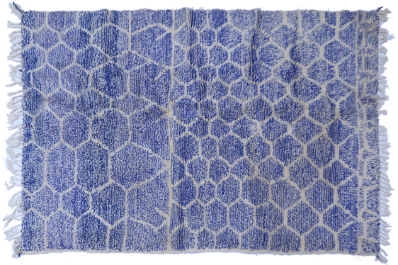 Large modern blue Azilal Berber carpet with white hexagons