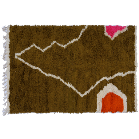 Grand tapis berbère Azilal moderne vert marron terracotta et rose