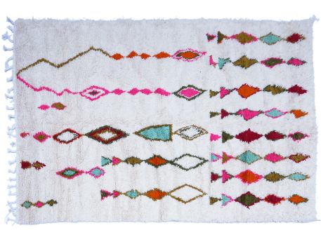 Très grand tapis berbère Azilal avec motifs en losanges vert terracotta et rose