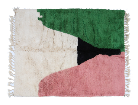 Azilal modern Berber carpet white salmon pink black and green