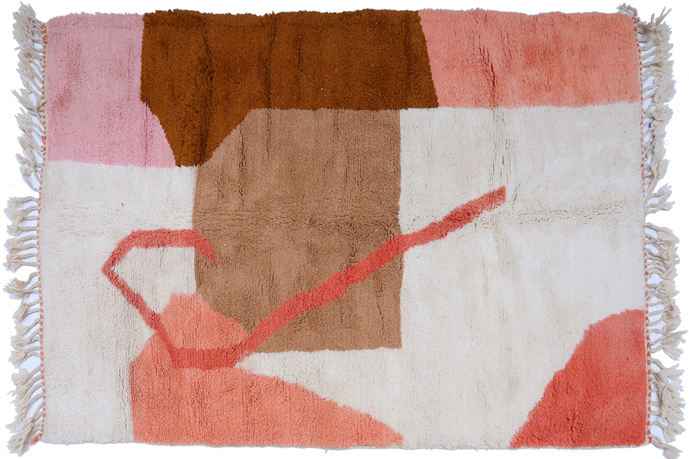 Large modern Berber Azilal carpet white pink salmon brown