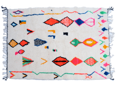  Azilal white Berber carpet with orange green red blue and pink pattern