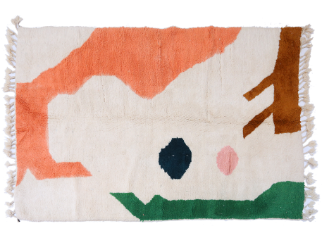 Grand tapis berbère Azilal moderne, blanc vert rose saumon et marron