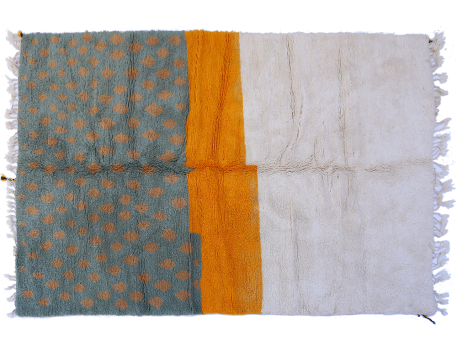 Très grand tapis berbère Azilal moderne, blanc vert orange et marron