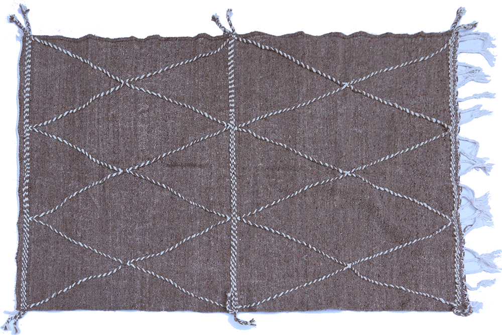 Tapis berbère Kilim en laine gris marron avec des losanges blancs