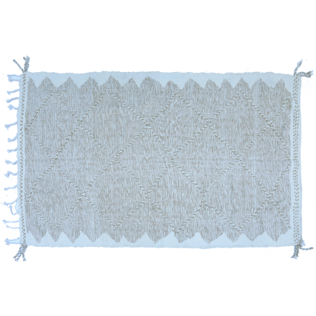 Grand tapis berbère Kilim en laine blanc marron avec des losanges