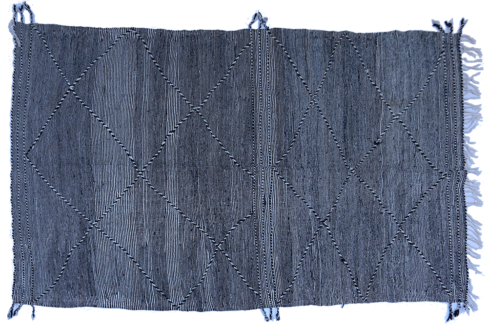 Très grand tapis berbère Kilim en laine noir et blanc