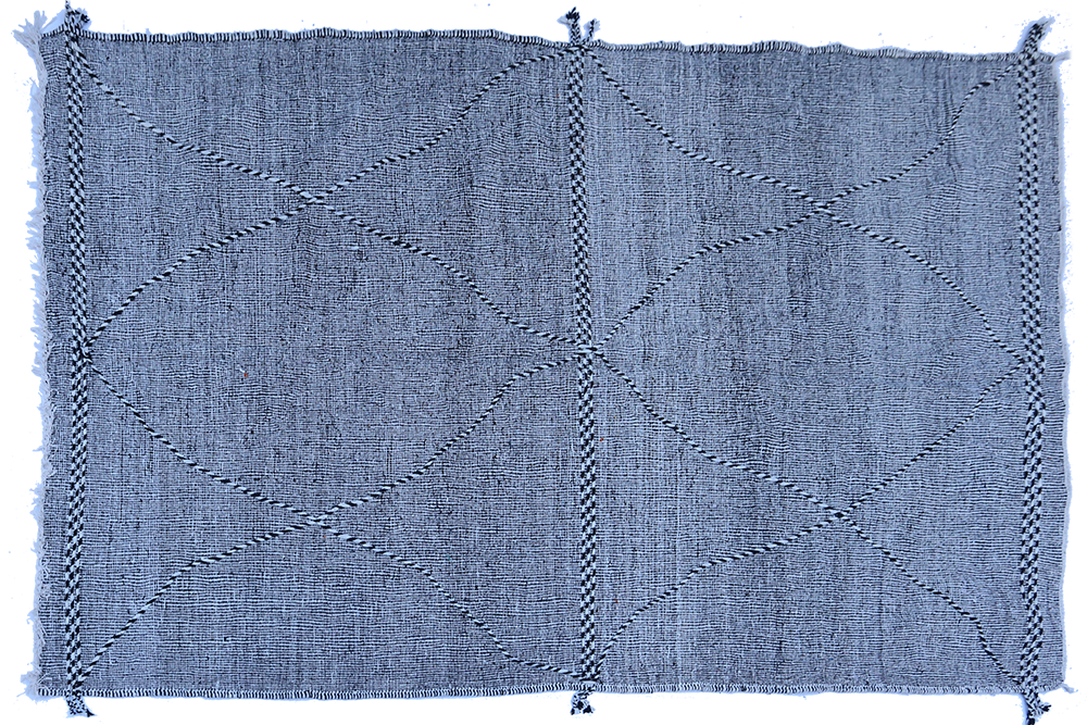 Très grand tapis berbère Kilim en laine noir et blanc
