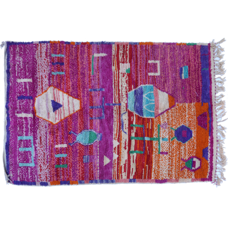 Très grand tapis Boujad ancien coloré en violet vert marron bleu et rose