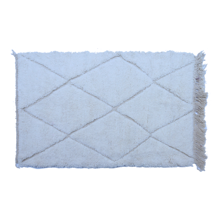 Petit tapis berbère Béni Ouarain blanc uni avec des losanges gravés