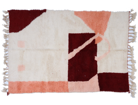 Large modern Azilal Berber carpet in garnet white and salmon pink