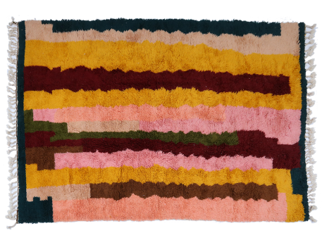 Very large modern Azilal Berber carpet green garnet yellow pink 