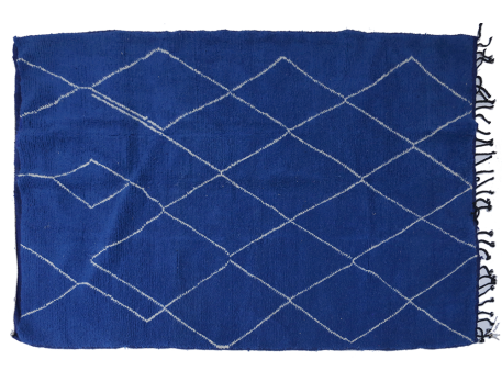 Large modern blue Azilal Berber carpet with white lozenges 