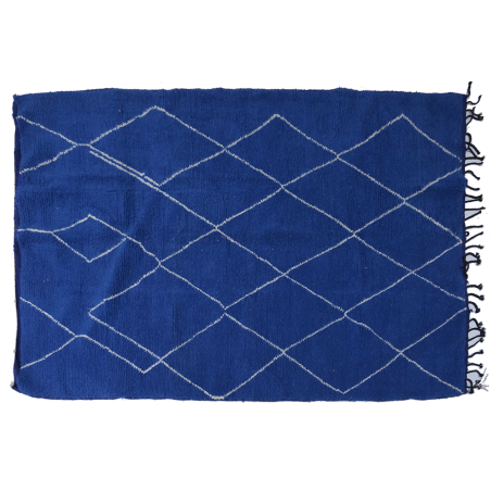 Grand tapis berbère Azilal moderne bleu avec losanges en blanc 