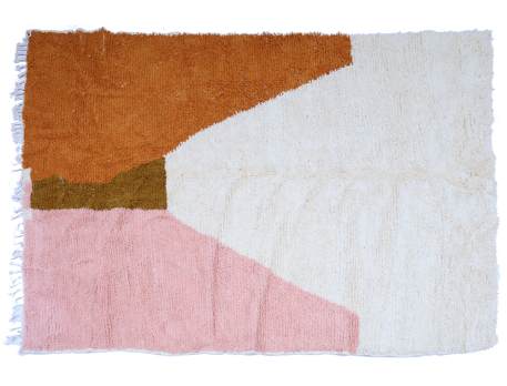 Très grand tapis berbère Azilal moderne blanc terracotta rose saumon et vert marron
