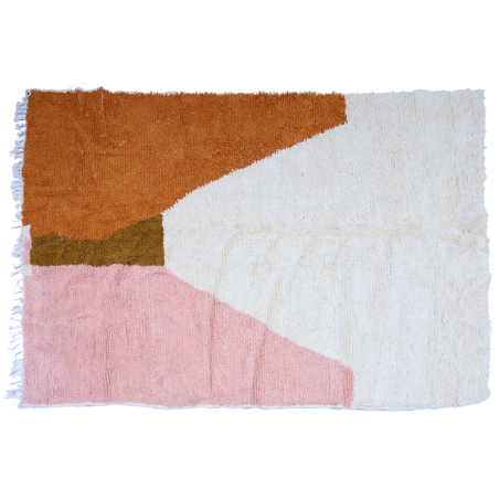 Très grand tapis berbère Azilal moderne blanc terracotta rose saumon et vert marron