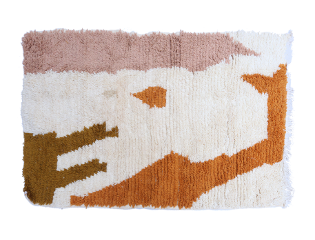 Petit tapis berbère Azilal moderne blanc terracotta rose et vert marron