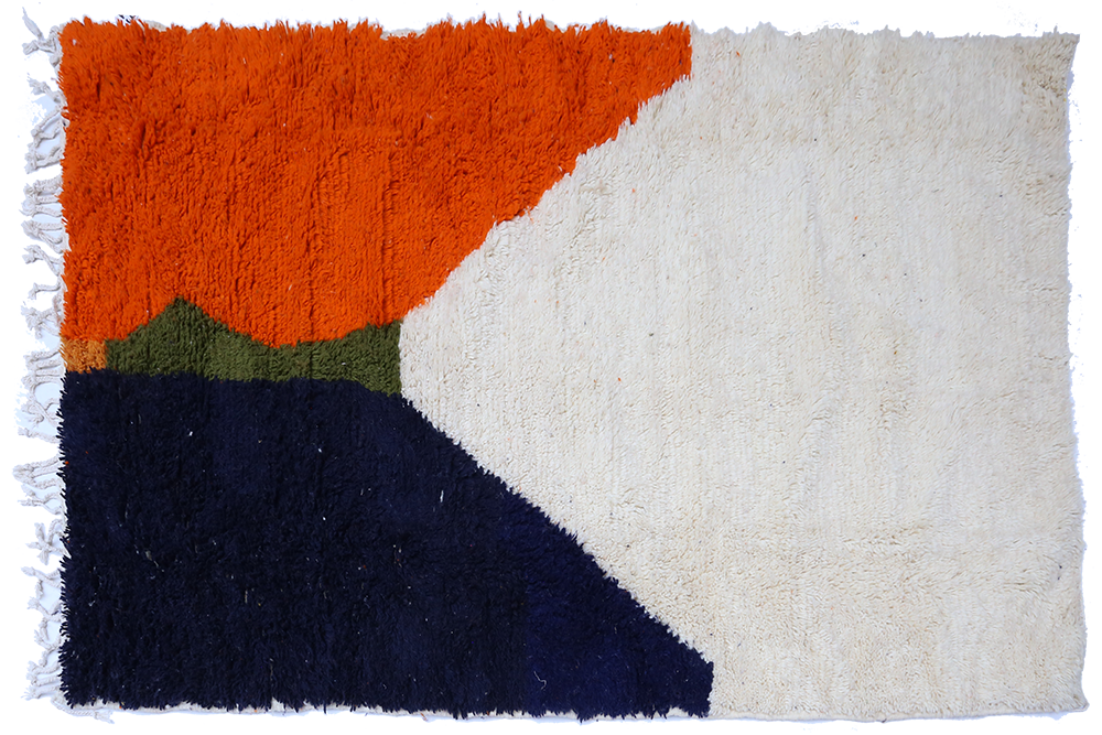 Large modern Azilal Berber carpet white terracotta navy blue and green brown orange