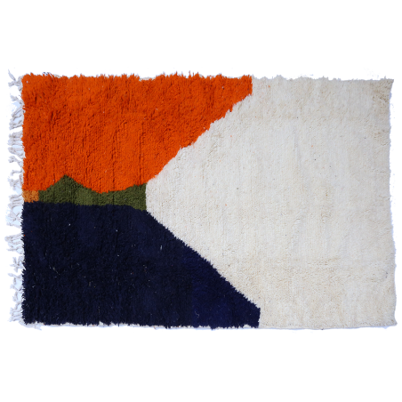 Grand tapis berbère Azilal moderne blanc terracotta bleu marine et vert marron orange