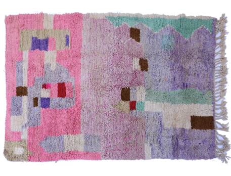 Large antique Boujad rug in pink, grey, garnet, green, purple and white