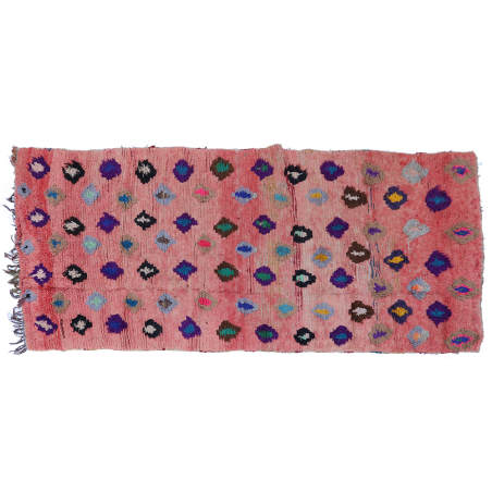 Large antique pink Boujad rug with small garnet blue and green diamonds