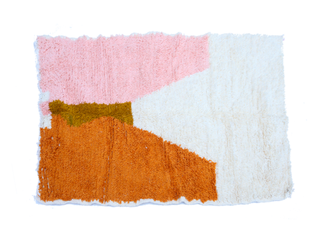 Petit tapis berbère Azilal moderne blanc coloré en orange terracotta vert et marron