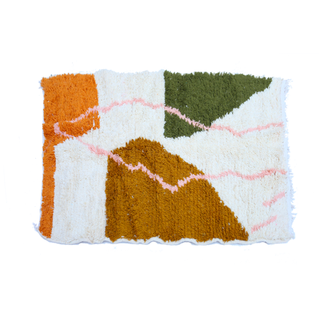 Petit tapis berbère Azilal moderne blanc coloré en orange terracotta rose vert et marron