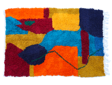 Large modern Berber Azilal carpet coloured in red blue orange terracotta yellow green and brown
