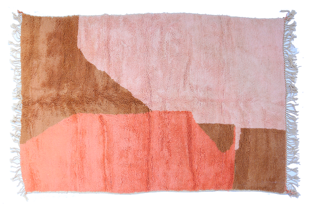 Großer Berberteppich Azilal modern braun rosa und lachsrosa 