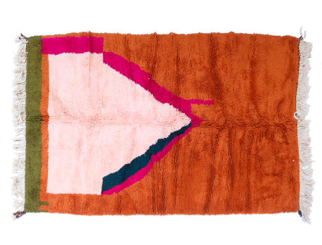 Großer Berberteppich Azilal modern braun rosa grün gelb und orange 