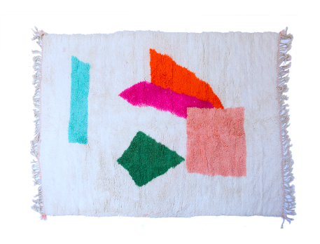 Sehr großer Berberteppich Azilal modern weiß orange grün rosa blau