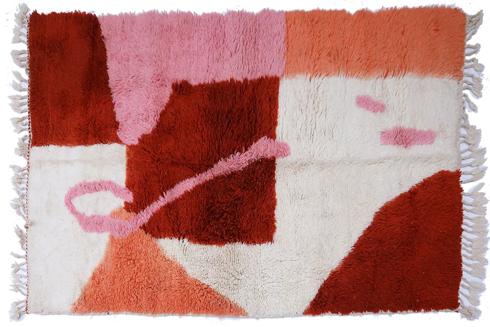 Large modern salmon pink and terracotta Azilal Berber carpet 