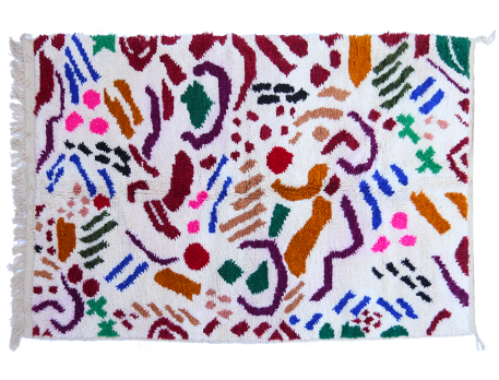 Boujad-Teppich mit bunten Mustern in Granat grün braun blau lila und rosa