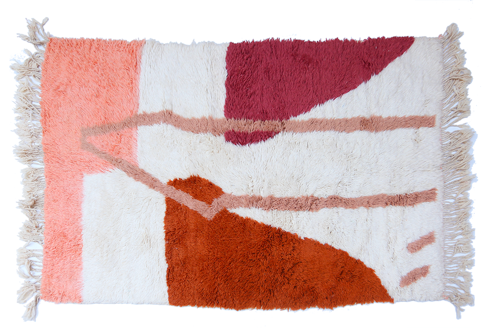 Berberteppich Azilal modern weiß mit Mustern in rosa und braun