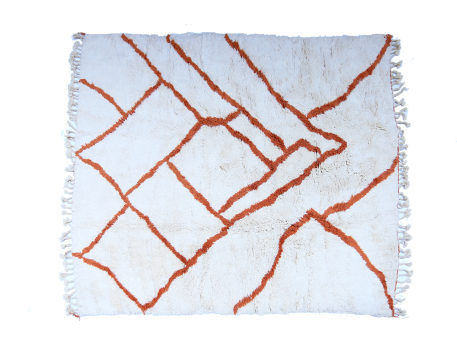 Großer Berberteppich Béni Ouarain quadratisch Weiß mit Linien in brauner Farbe