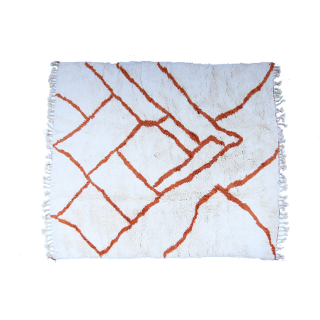 Großer Berberteppich Béni Ouarain quadratisch Weiß mit Linien in brauner Farbe
