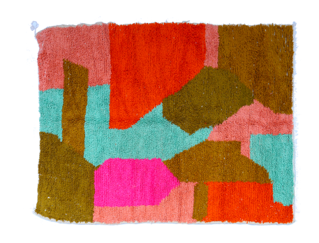 Grand tapis berbère Azilal moderne rose marron vert terracotta 
