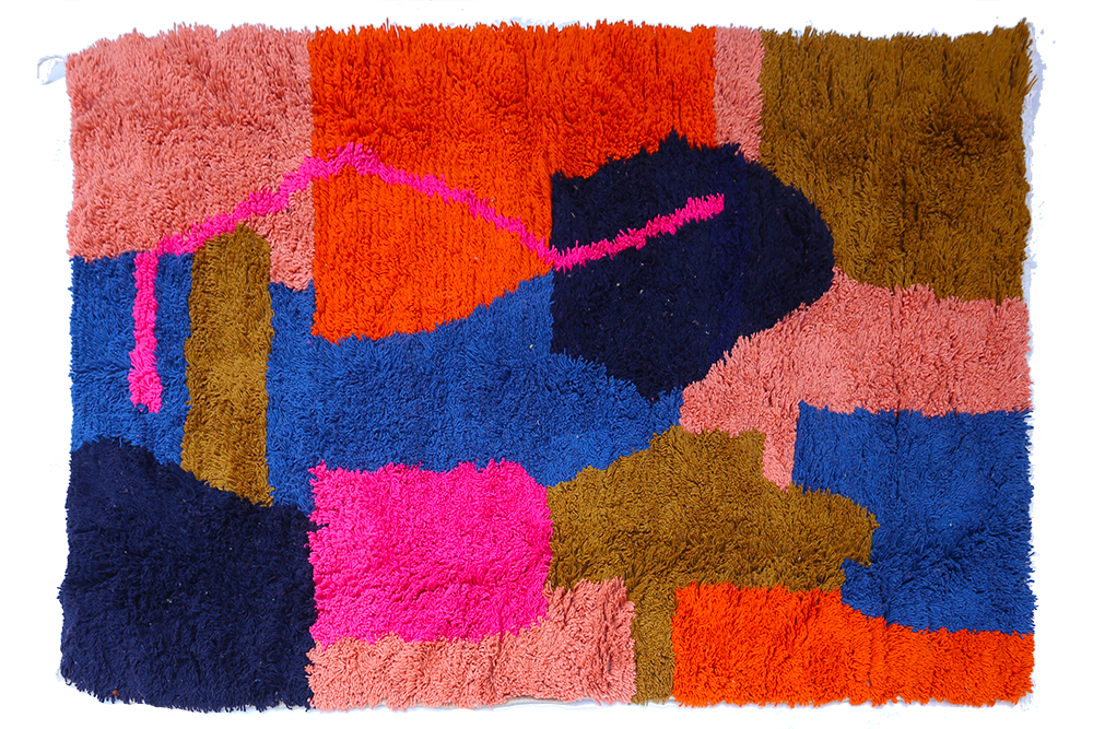 Large modern pink brown green terracotta blue Azilal Berber carpet