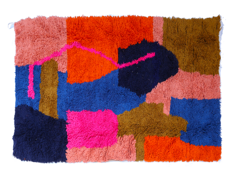 Large modern pink brown green terracotta blue Azilal Berber carpet