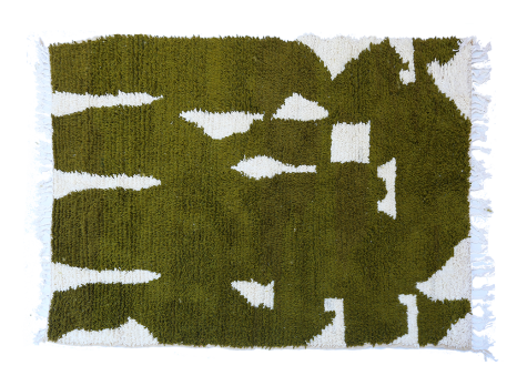 Grand tapis berbère Azilal moderne vert kaki et blanc