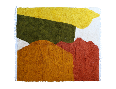 Grand tapis berbère Azilal carré moderne marron vert terracotta jaune et blanc