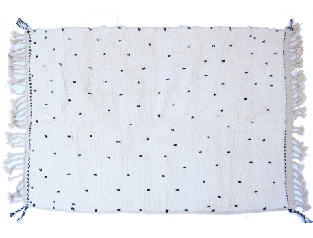 Large white Beni Ouarain Berber carpet with black polka dots