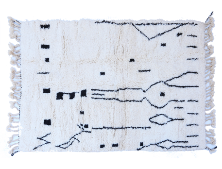 White Beni Ouarain Berber carpet with black lines and checks