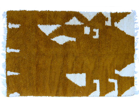 Très grand tapis berbère Azilal moderne marron vert et blanc