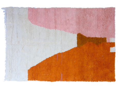 Très grand tapis berbère Azilal moderne marron vert terracotta et rose
