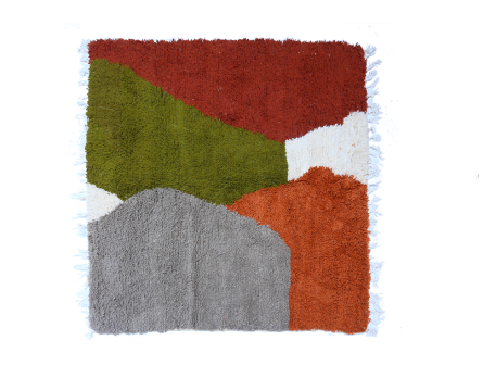 Grand tapis berbère Azilal carré moderne terracotta vert marron et gris