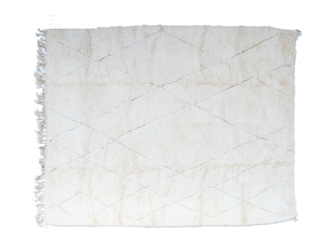 Très grand tapis berbère Béni Ouarain blanc avec des lignes en zigzag gravées en blanc