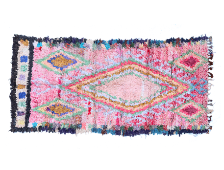 Antique Boucherouite rug, for pink, green, black, brown and orange corridors