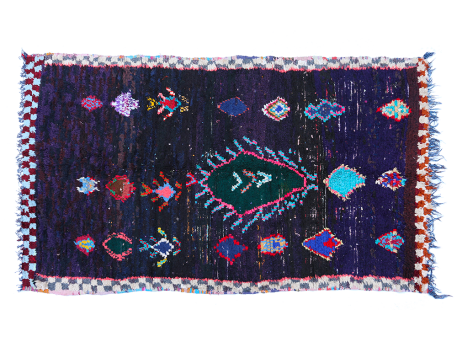 Antique Boucherouite rug, pink green black purple red and blue